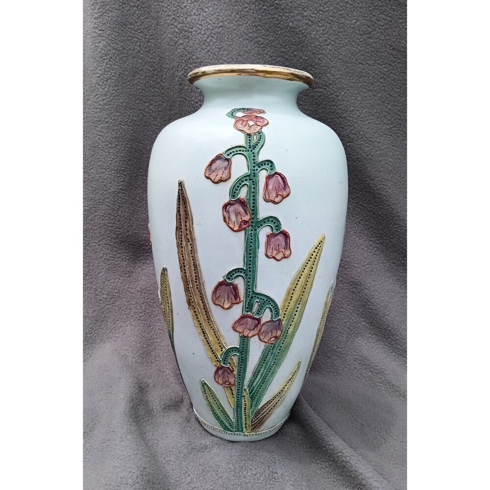 Royal Nippon Nishiki 12” Raised Enamel Floral Vase Globe Mark Hand Painted